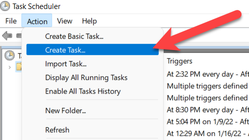 Click Action > Create Task.
