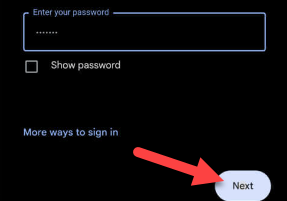 Sign in with Google account and tap "Next."