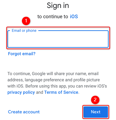 Type the Gmail email and tap "Next."