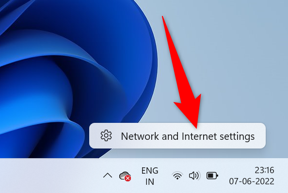 Select "Network and Internet Settings" from the menu.