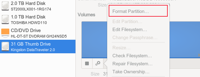 The "Format Partition" menu option