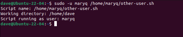 Using the -u user option with root to run the script as user Mary