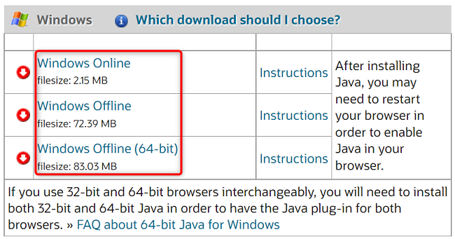 Download Java for Windows.