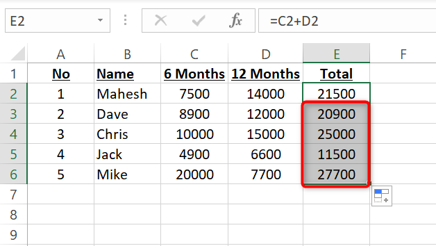Fill cells with the formula.