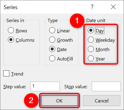 Select a date unit and click "OK."
