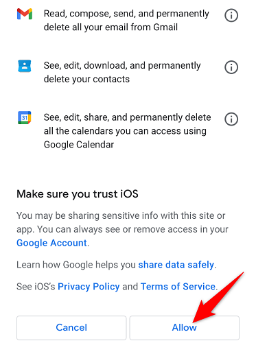 Select "Allow" at the bottom.