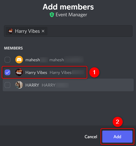 Select a member and choose "Add."