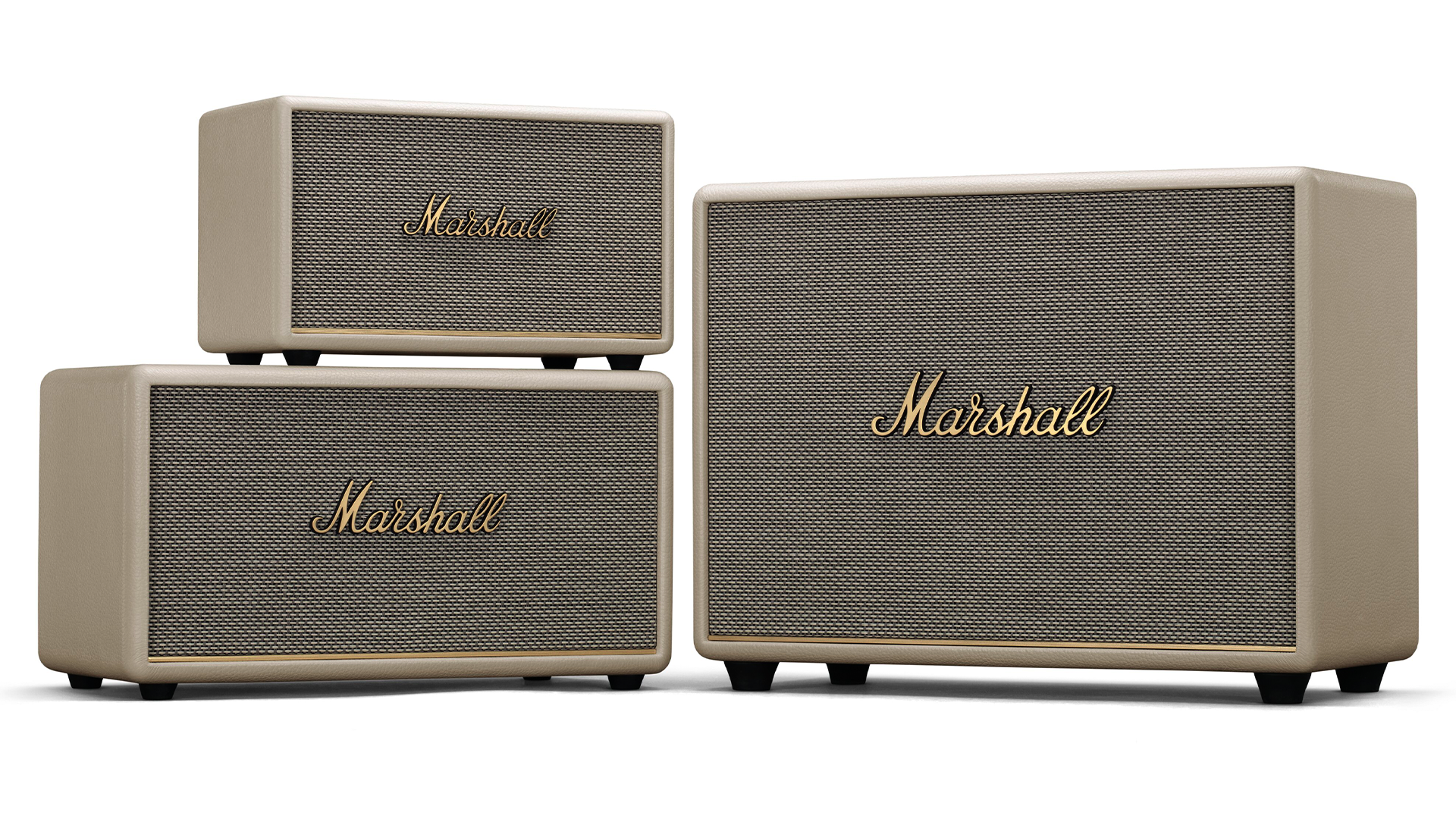 Marshall's third gen speakers in white.