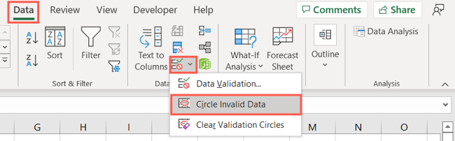 Circle Invalid Data on the Data tab