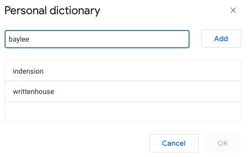 Personal Dictionary in Google Docs