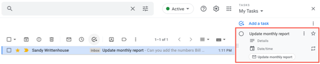 Email added as a task