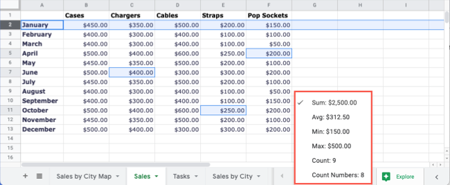 Bottom calculations in Google Sheets