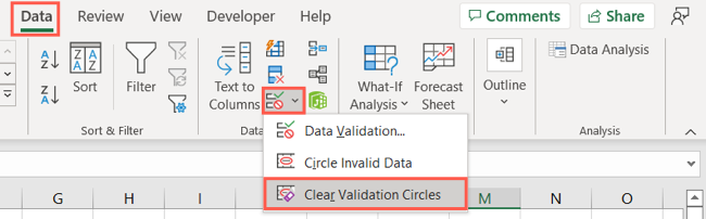 Clear Validation Circles on the Data tab