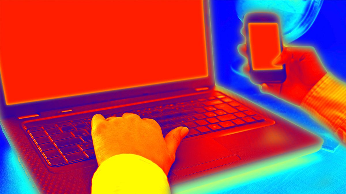 A computer photographed with an infrared camera to show the heat energy.