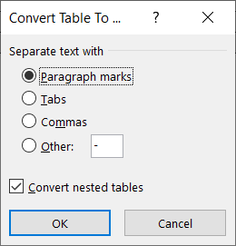 Table to Text separator options