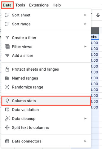 Column Stats in the Data menu