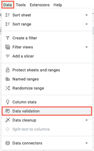 Data Validation in the Data menu