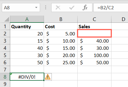 DIV error in Excel
