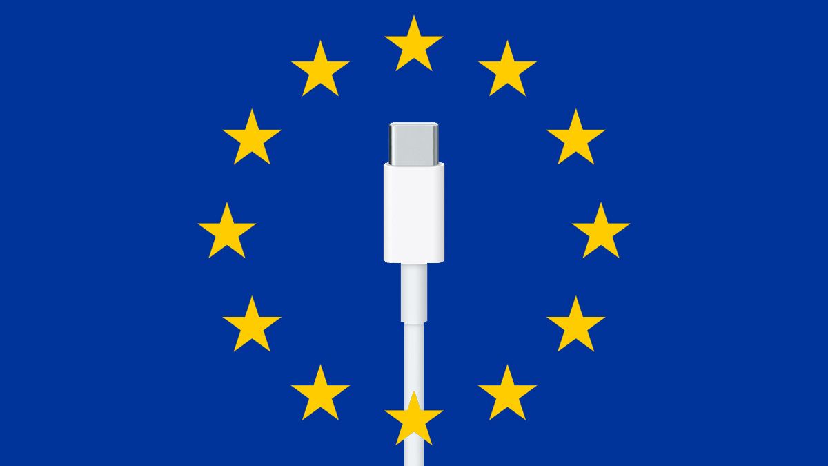 European Union flag with a USB Type-C cable