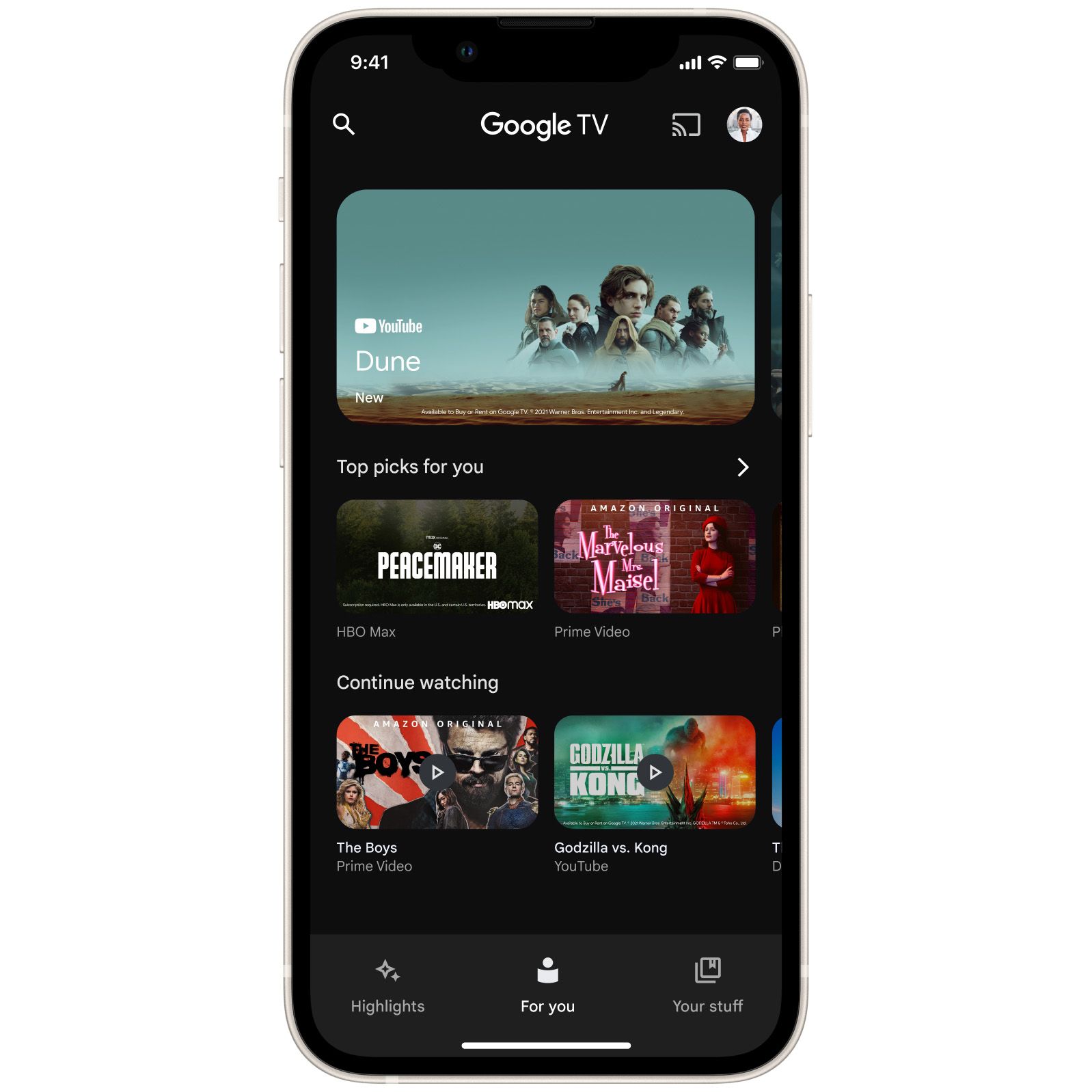 Google TV screenshot on iPhone