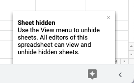 Hidden sheet message in Google Sheets