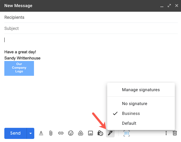 Insert Signature options in Gmail