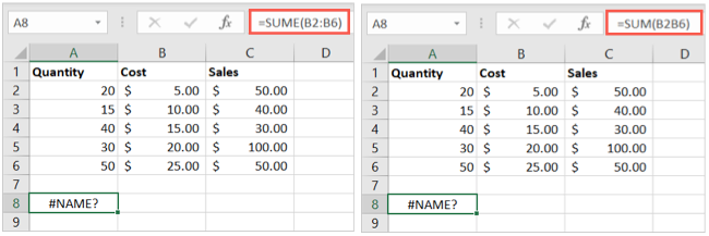 NAME errors in Excel