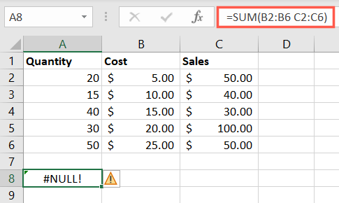 NULL error in Excel
