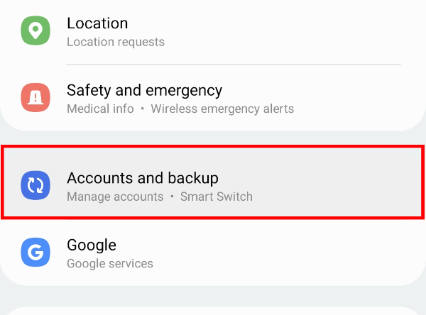 Head to your phone's Settings app and select "Users and accounts" or "Accounts and backup."