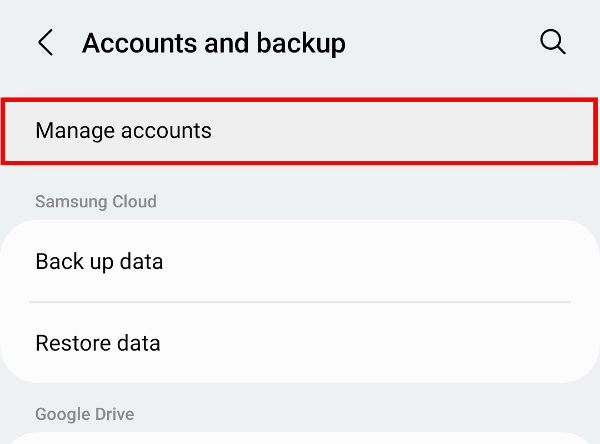 Tap on the "Manage accounts" option