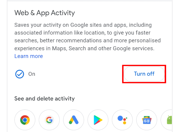 Tap on any of the options to toggle them off, refine how they use your data, or set up auto-delete rules