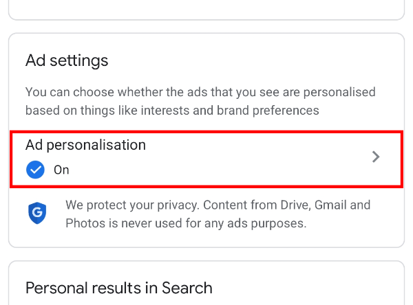 Select "Ad settings" under the "Data and privacy" tab