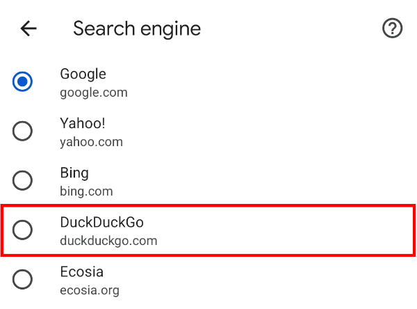 Choose a different search engine from the listed ones