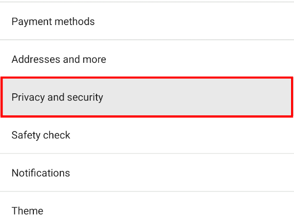 From Chrome's settings, select "Privacy and security"