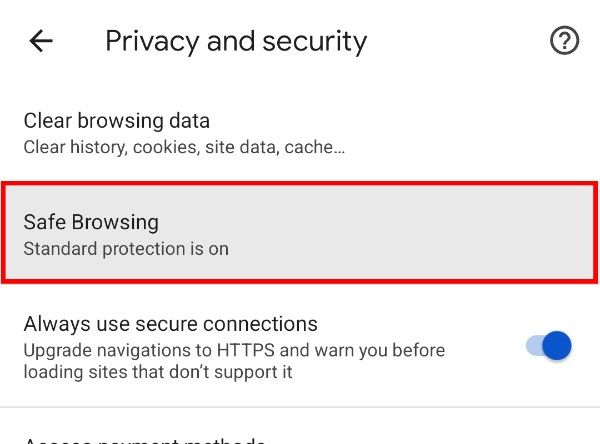 Tap on the "Safe Browsing" option