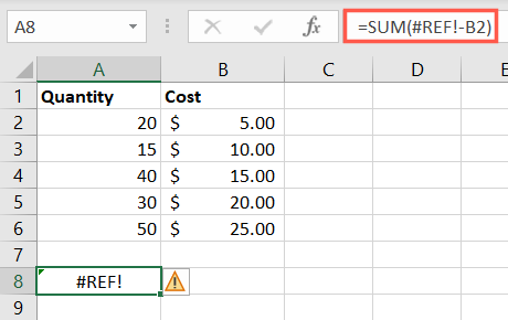REF error in Excel