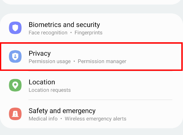 Open Settings and select the Privacy option.