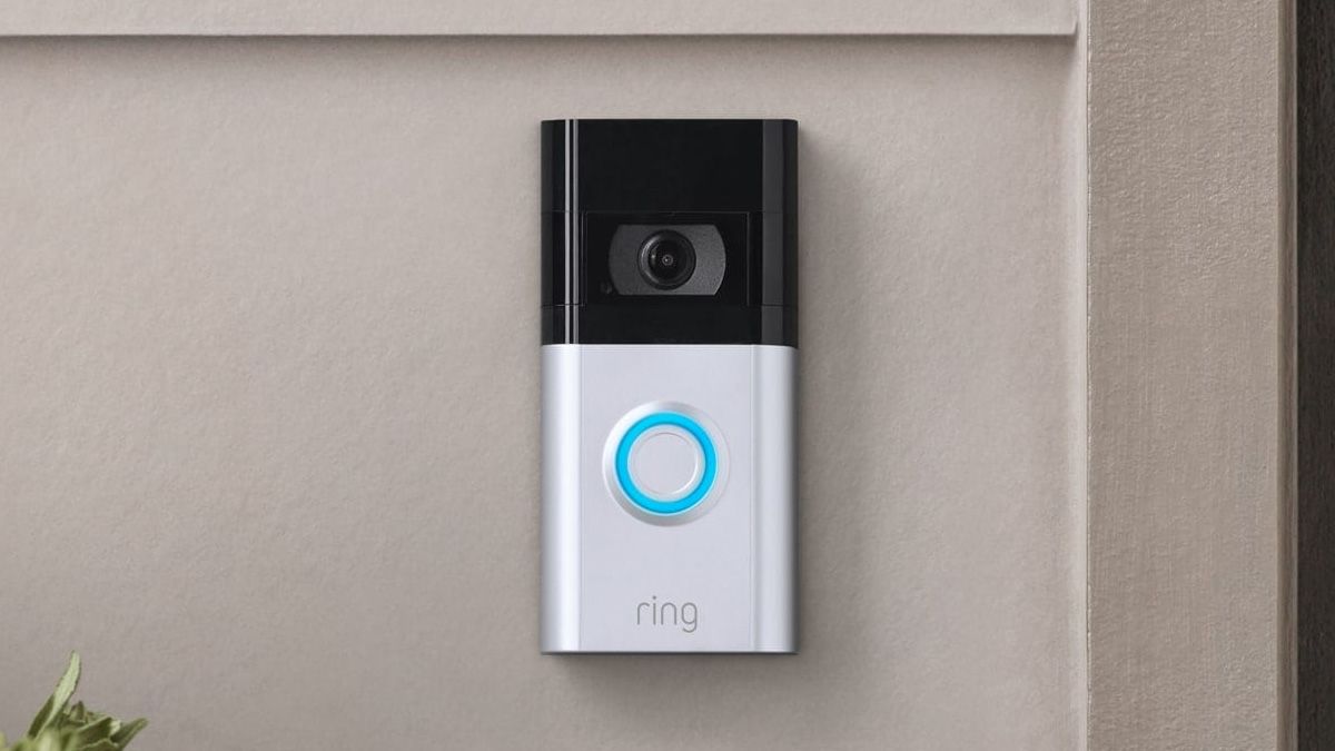 Photo of a Ring doorbell on an exterior wall
