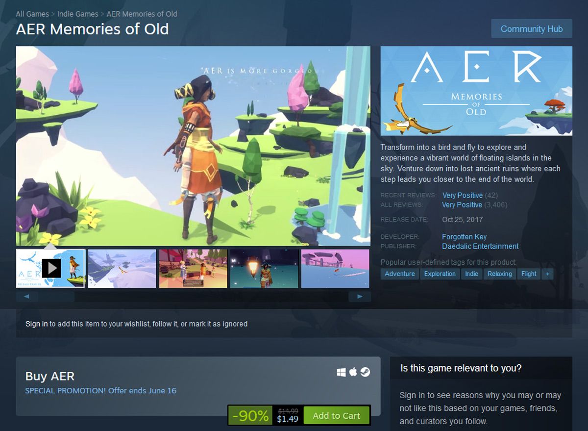 AER's store page on Steam.