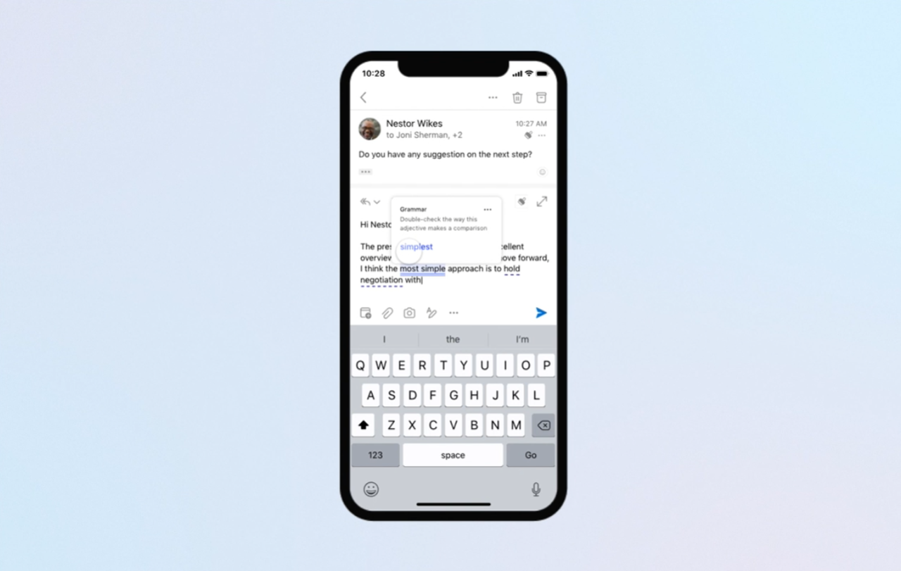 Microsoft Editor on Outlook for iPhone