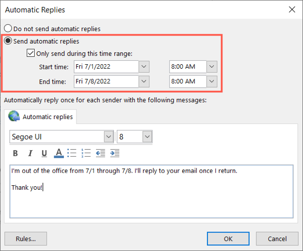 Send automatic replies on Windows