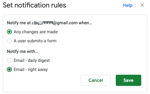 Notification Rules setup box