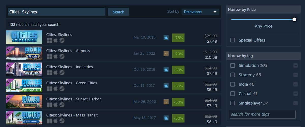 A list of DLC for the popular city-building game Cities: Skylines.