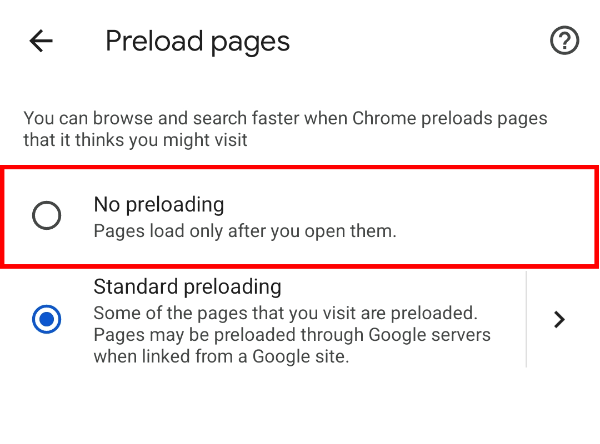 Select the "No preloading" option
