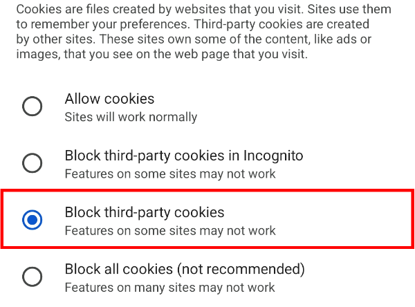 Choose the "Block third-party cookies" option