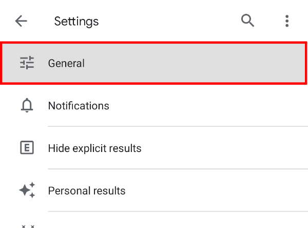 Select the "General" option