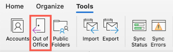 Out of Office on the Tools tab on Mac