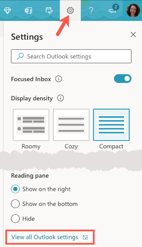 Outlook, View All Settings