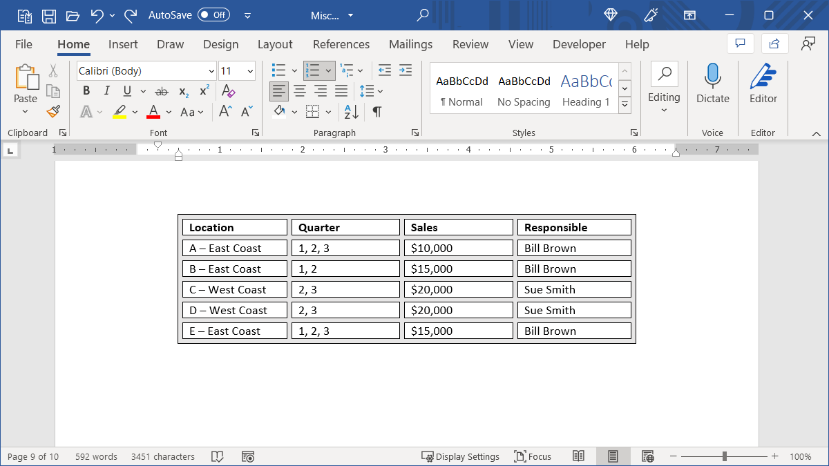 Adjusted table cell spacing in Word
