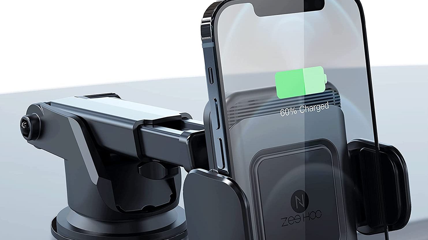 ZeeHoo Wireless Car Charger holding and charging an iPhone
